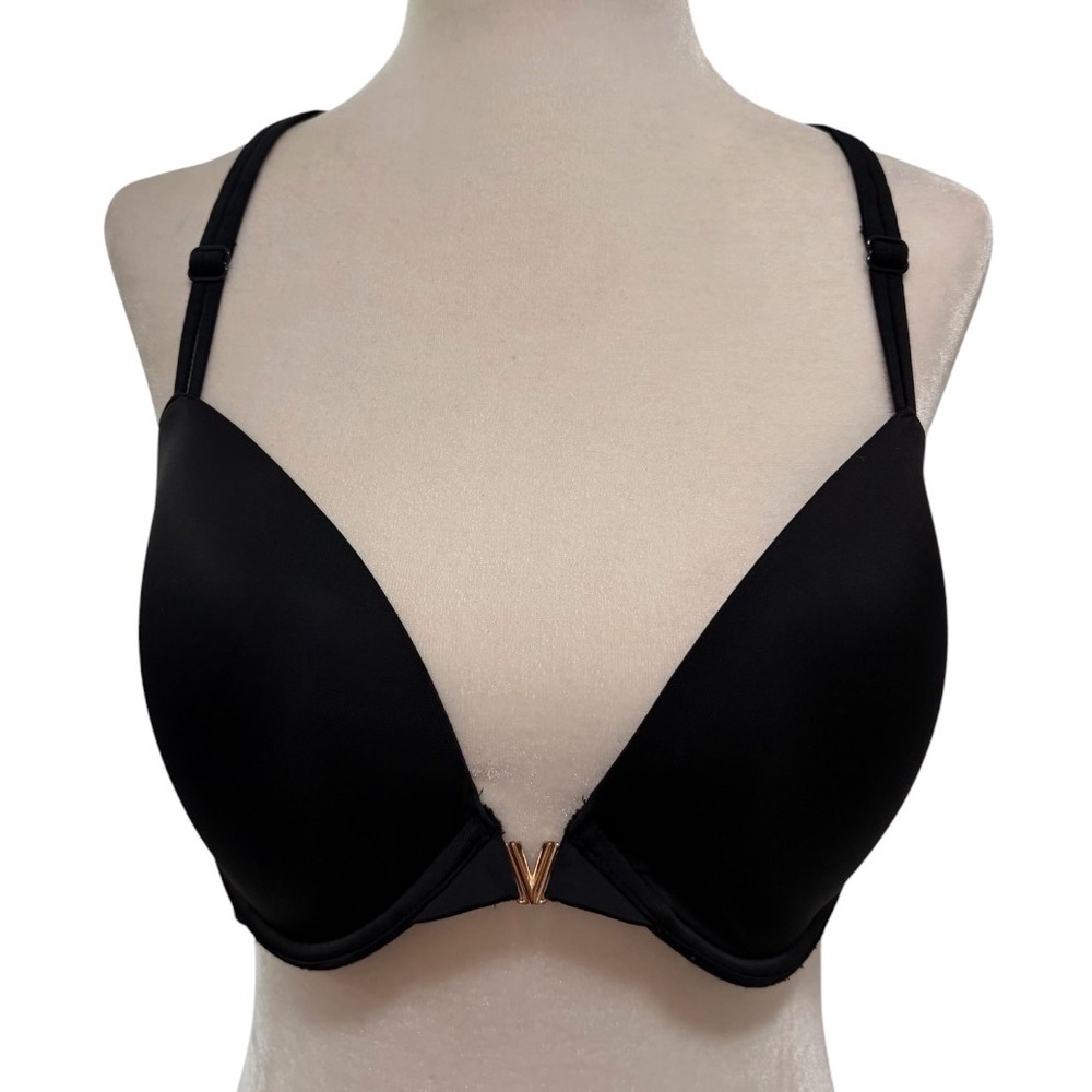 Victoria's Secret Black Lined Demi Front Closure Bra 32DDD Racerback Mesh Core